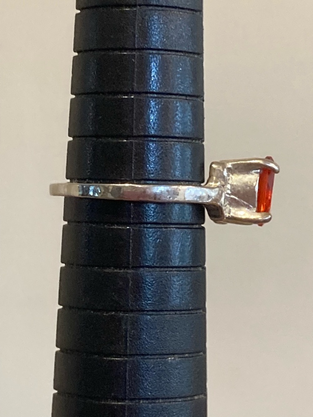Sterling Silver 925 Orange Red Faceted Gemstone Ring Size 7 - Picture 9 of 13